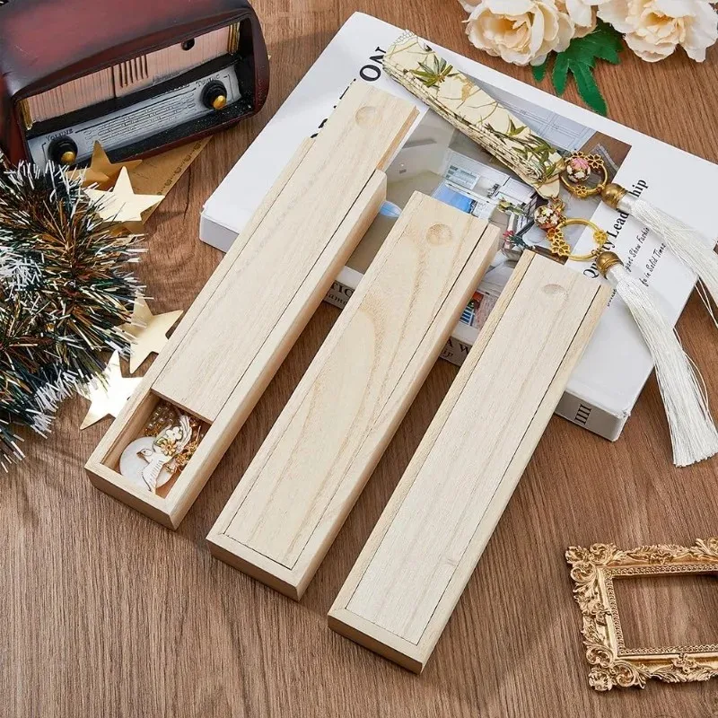 new arrival 6/12pcs small wood box with sliding lid rectangle wooden storage chest pen/pencil case diy jewelry box gift