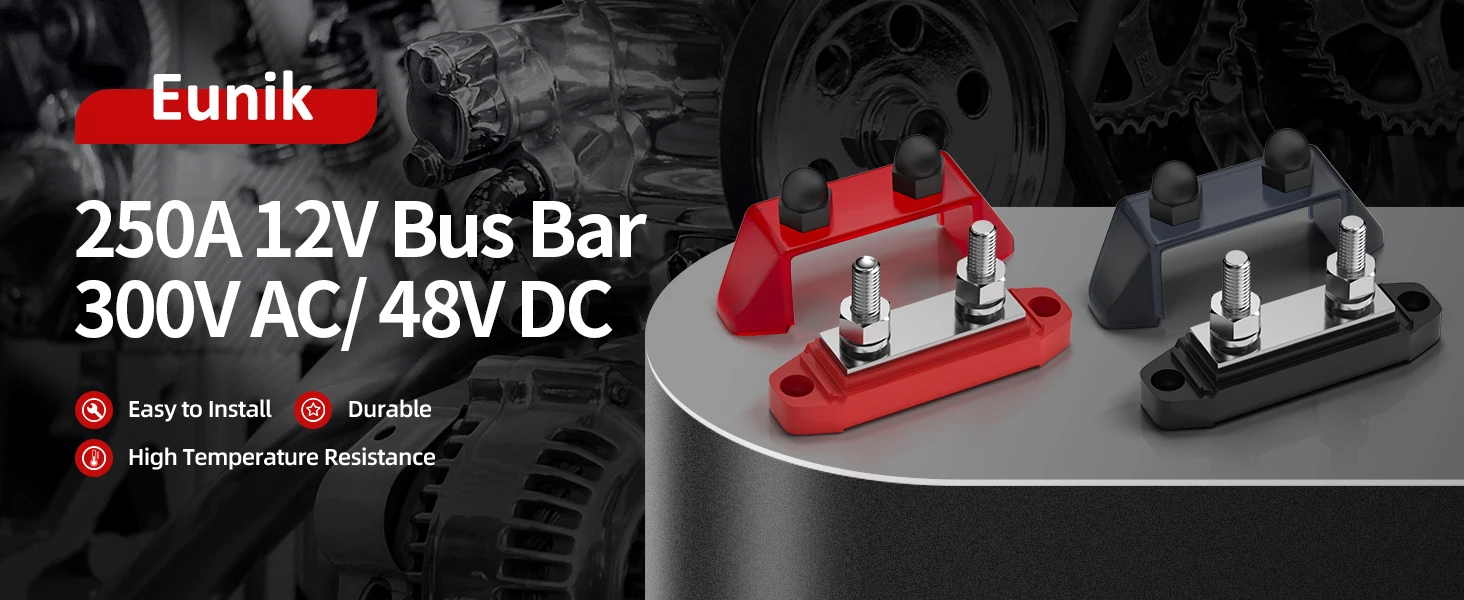 Marine-Stromverteilerblock 12V 250A, 12-Volt-DC-Sammelschiene mit M8 M10 Doppelbolzen, Batterie-Stromschiene für Boote und Automobile – Detail 1