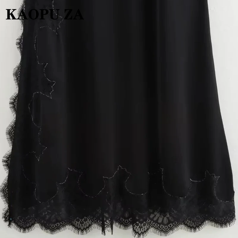 KAOPU ZA 2024 Summer Woman\'s Casual Solid Color Sleeveless Dress Maxi Skirt Women Clothing Elegant Sling V-Collar Slip dress Top