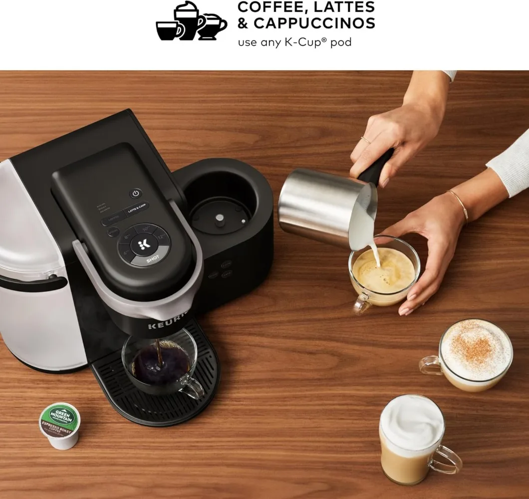 Keurig K-Cafe K-Duo صانعة قهوة فردية، لاتيه وكابتشينو، فحم داكن