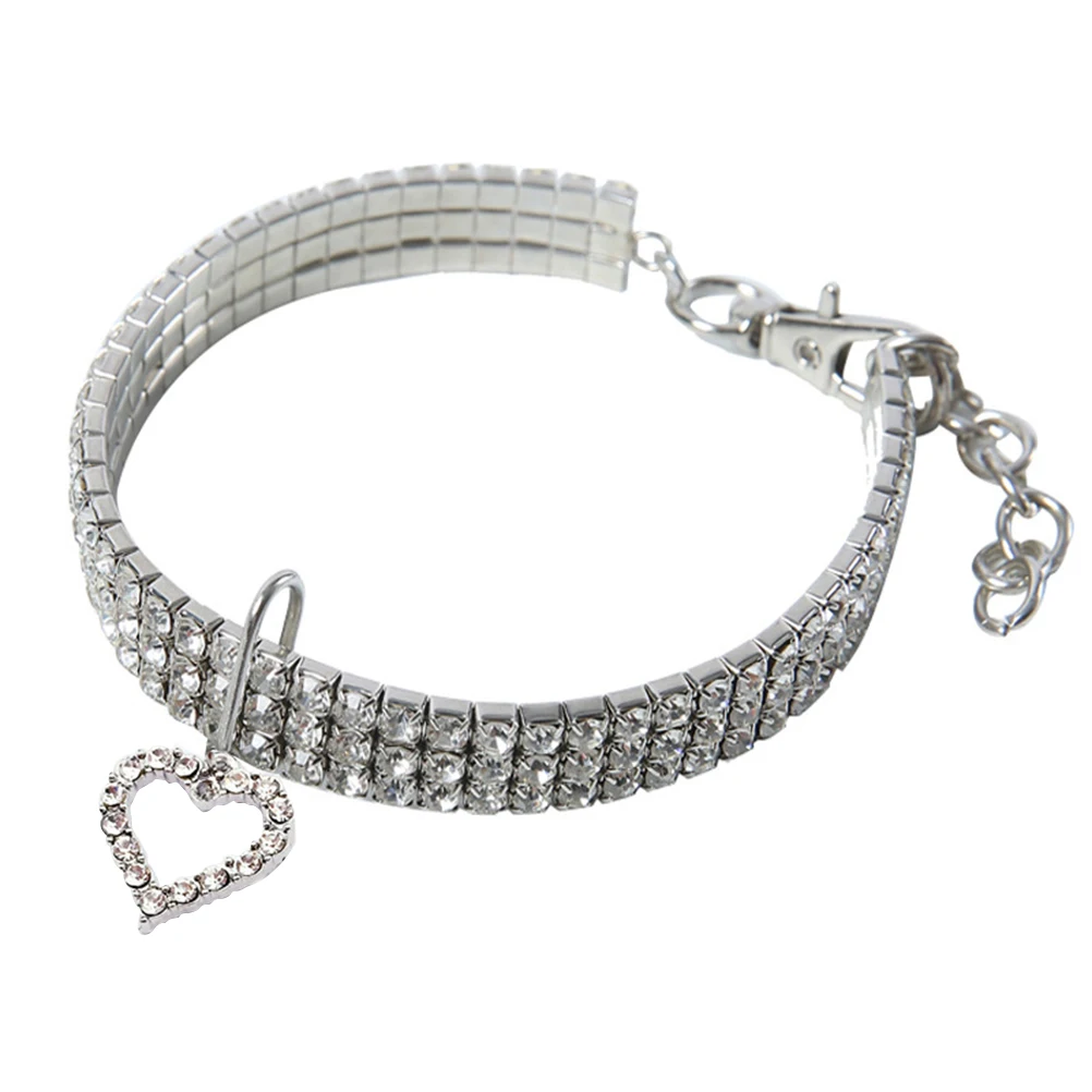 

Pet Necklace Heart Shaped Adjustable Collar for Cats Dogs Fashion Crystal Chain Valentine Decor Bright Color Comfort Wear