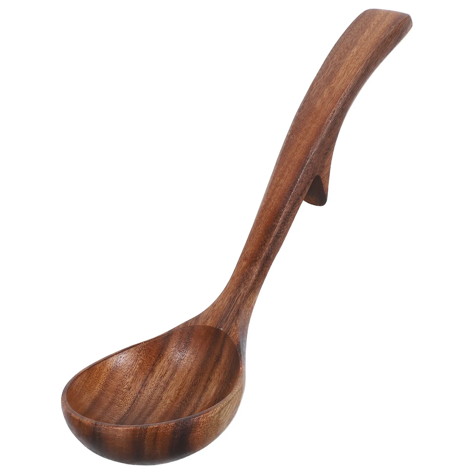 Long Wooden Ladle Acacia Wood 9 Inch Heat Resistant Large Spoon Soup Serving Cooking Spoon Back Hook Soup Ladle Wood
