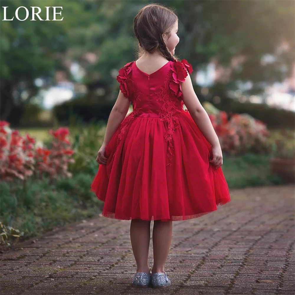 LORIE Red Cute Flower Girl Dresses A-Line V-Neck Pleated Lace Appliques Wedding Party Dress 2024 Birthday Party Dress Customized