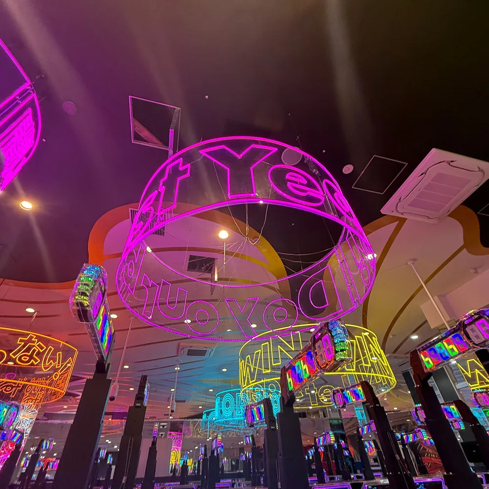 Easy to Install Hardwired Ready Lightweight Custom Neon Sign Ceiling Chandelier Round Floating LED Hanging Signs Board Light