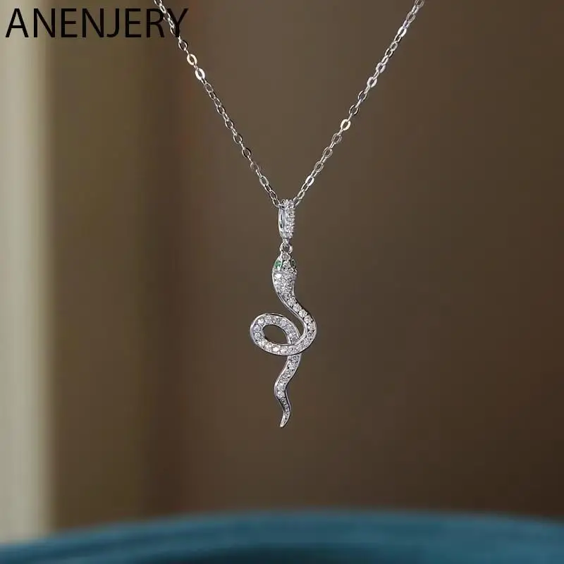 ANENJERY Micro-set Zircon Small Snake Necklace for Women Light Luxury Niche Hot Fashion Design Clavicle Chain collares Wholesale