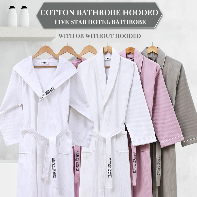 

Bathrobe Men Cotton Hooded Waffle Absorbent Long Robe Men Femlae Thin String Bathrobes Loose Home Bathrobe Ch stmas Gift Pink