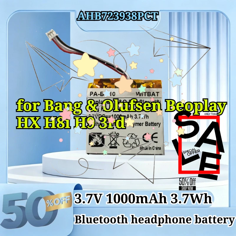 AHB723938PCT 3.7V 1000mAh 3.7Wh PA-BO10 Li-Polymer Battery for Bang & Olufsen Beoplay HX H8i H9 3rd Bluetooth Headphone Battery