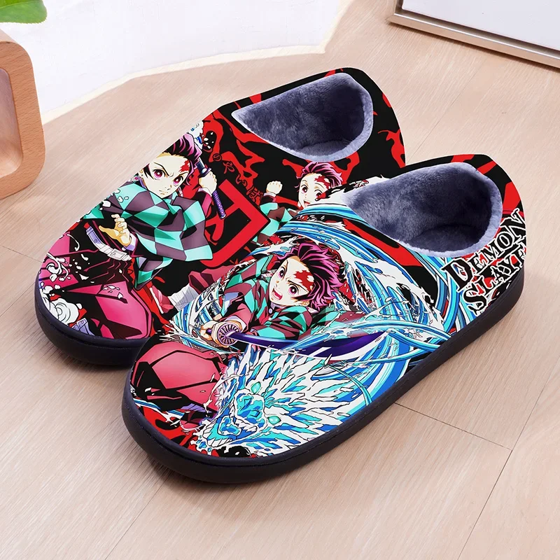 Anime Demon Slayer Nezuko Chooper Indoor Slippers Flat Home Cartoon Slippers Unisex Couple Heel Cover Warm Non-slip Winter Shoes