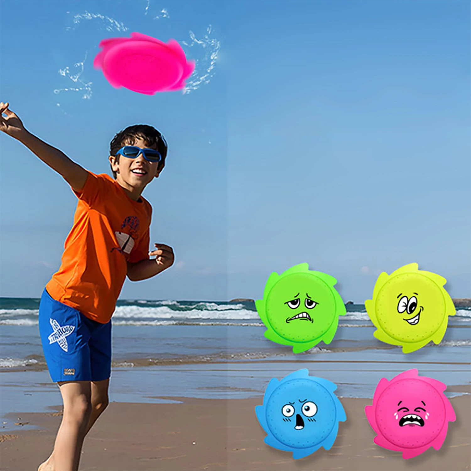 Emoji silicone spray de água verão ao ar livre voando praia jogando água pai-filho praia brinquedos infantis