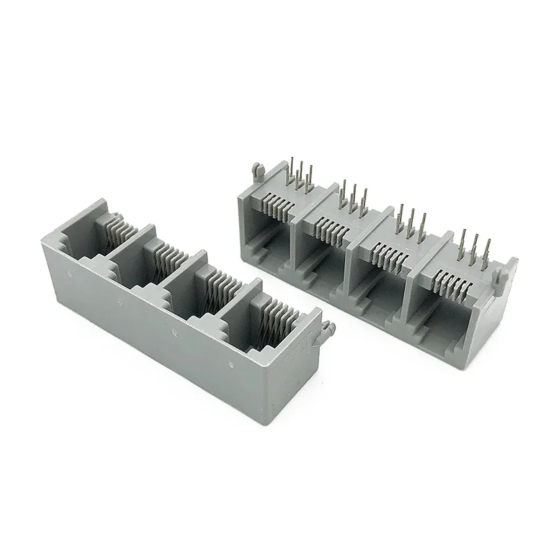 10pcs RJ11 RJ12 1*4 Telephone Socket Telephone Cable Interface 4 Ports 6P6C Female Vertical 1×4 Straight Plug 5521 Connector