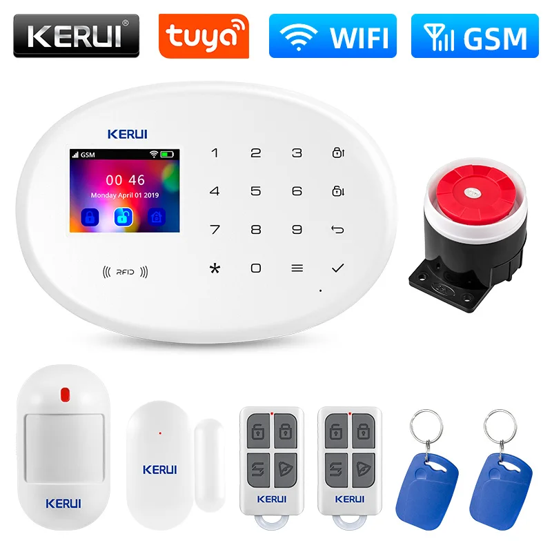 KERUI W202 sistema de alarma GSM inalámbrico sistema de seguridad para el hogar Kit compatible con aplicación remota Control con Detector de