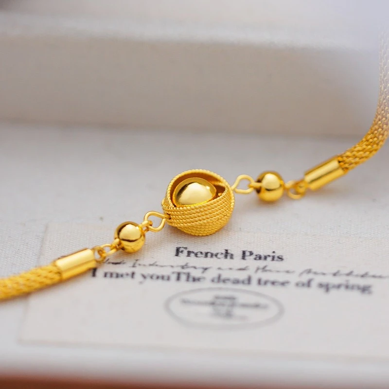Fashion Kt18 Golden Color Bead Bracelet for Women Girl Wedding Engagement Fine Bangle Bracelet Jewelry Not Fade