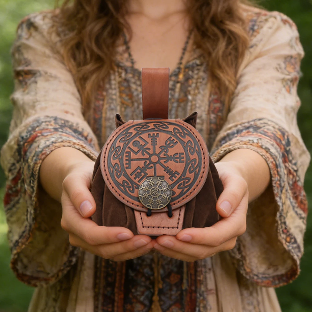 

Средневековая поясная сумка в стиле викингов, аксессуар для костюма | Кошелек для монет из искусственной кожи в стиле Ренессанс | Идеально подходит для походов, косплея и карнавалов.