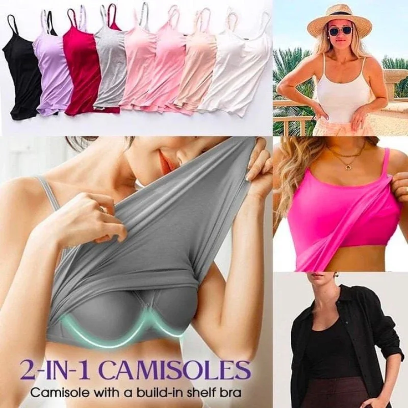 Women’s Solid Padded Spaghetti Cami – Versatile Vest Top with Built-in Bra for Layering, Streetwear & Daily Outfits