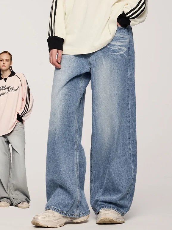 

Ретро джинсы свободного прямого кроя в уличном стиле, осенне-зимняя новинка, мужские брюки из смесового хлопка с волнообразным узором