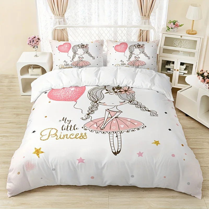 Fashion Little Girl Print Bedding Set Soft Comfortable Duvet Cover For Bedroom Guest Room