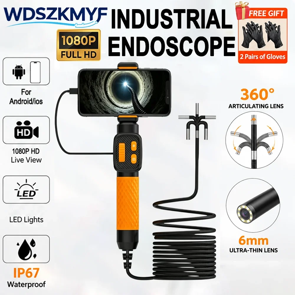 1080P 360° Rotatable Articulating Endoscope IP67 Waterproof Oil Zero Lag For iOS Android Auto Pipeline Industrial Inspection