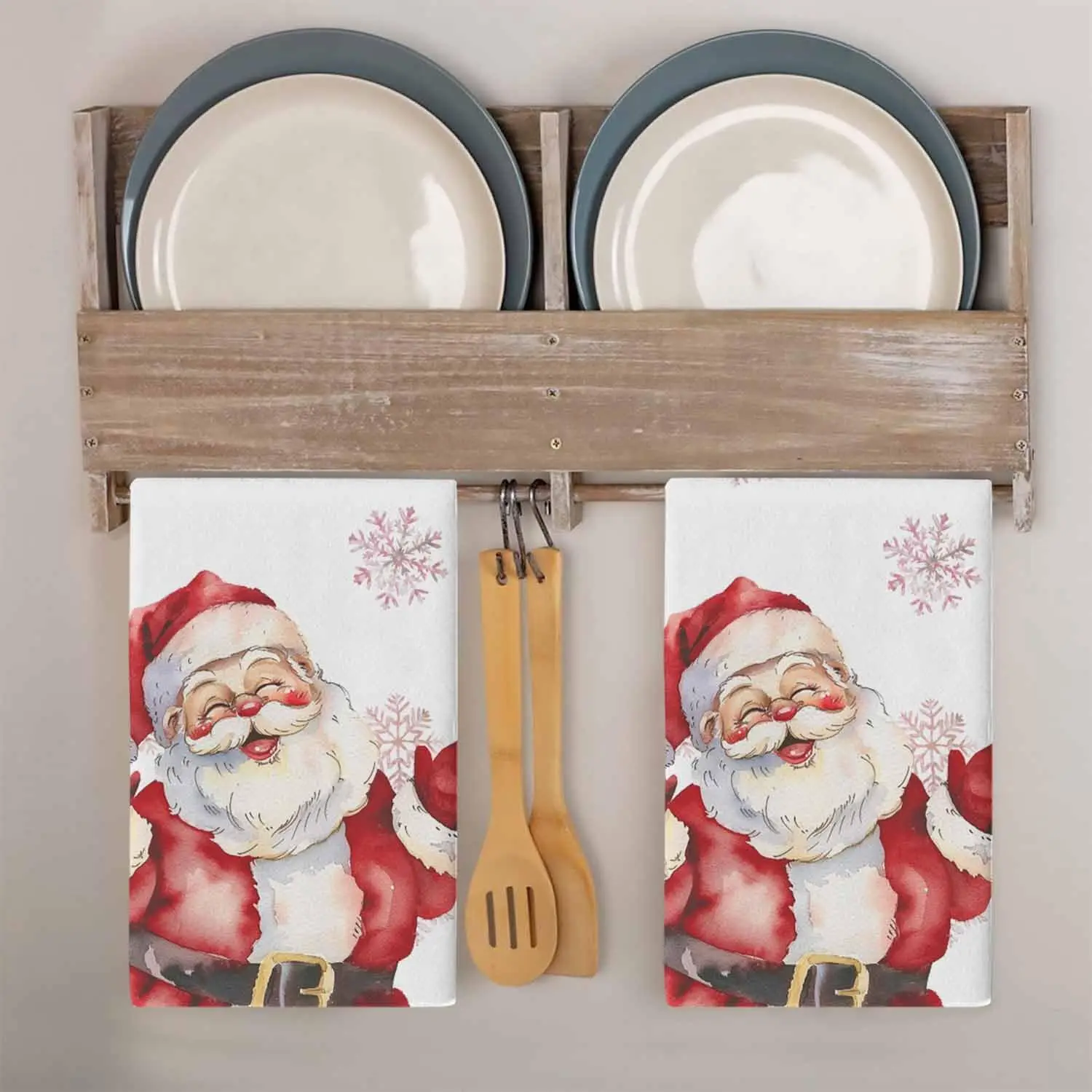 Christmas Santa Claus Snowflakes Kitchen Dish Tea Towels Cleaning Supplies Quick Drying Bar Hand Dishcloths Navidad Decorations