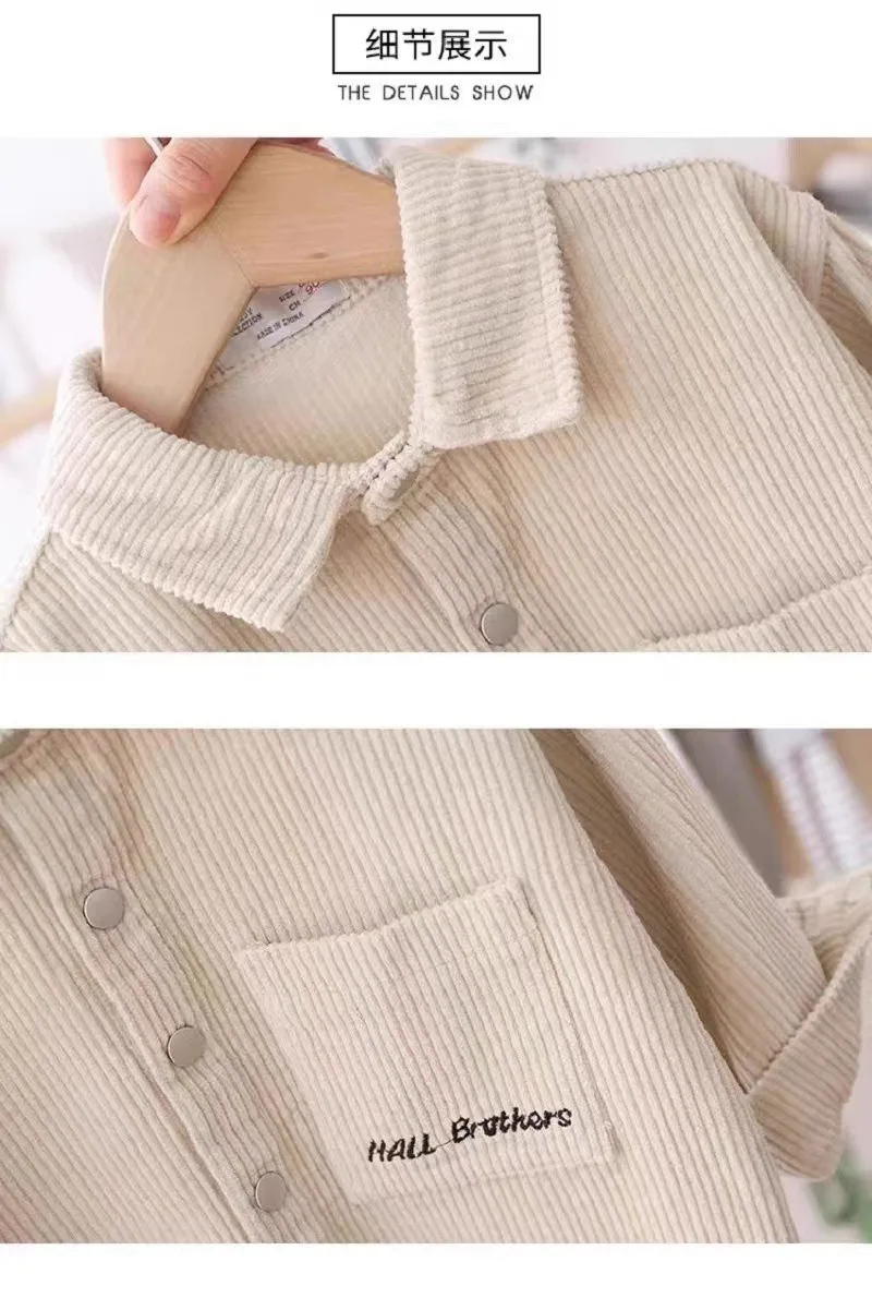 2024 Boys\' Spring and Autumn Shirt Fashion Corduroy Coat Children\'s Baby Boys\' Shirt Autumn Top,W112
