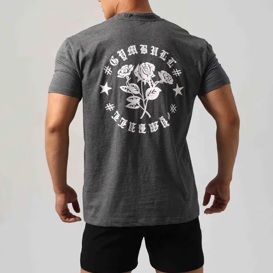 

Cotton ort Sve Fitn T-irt Men's Large Print Elastic Casual Top Breathable Polyester Fiber round Ne Loose Fit