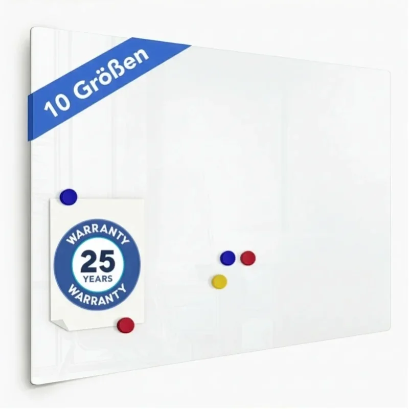 Glas-Whiteboard Rahmenlos Weiß | Magnetisch aus Sicherheitsglas | Pearlwhite Design Wandtafel für Büro & Zuhause | Beschreibbar & leicht zu reinigen | Modernes Premium Whiteboard mit Schwebe-Effekt