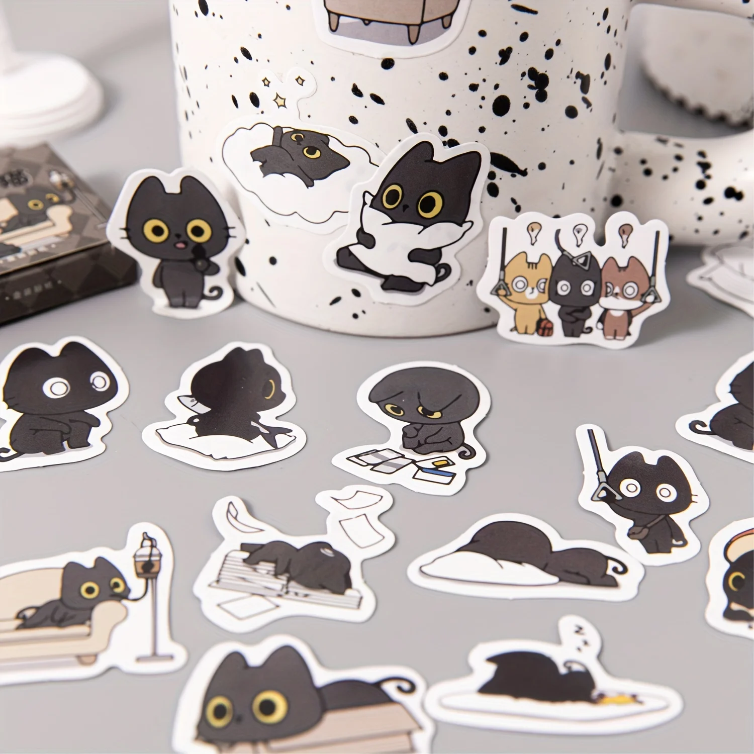 Pegatinas de gato negro de Anime para álbum de recortes, decoración DIY, planificadores, Maleta, diario, 46 hojas por caja