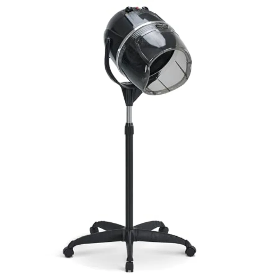 

Beauty salon hooded hair bonnet dryer with 1300W power, adjustable height stand, rolling base, 360 rotation, all-black ABS plas