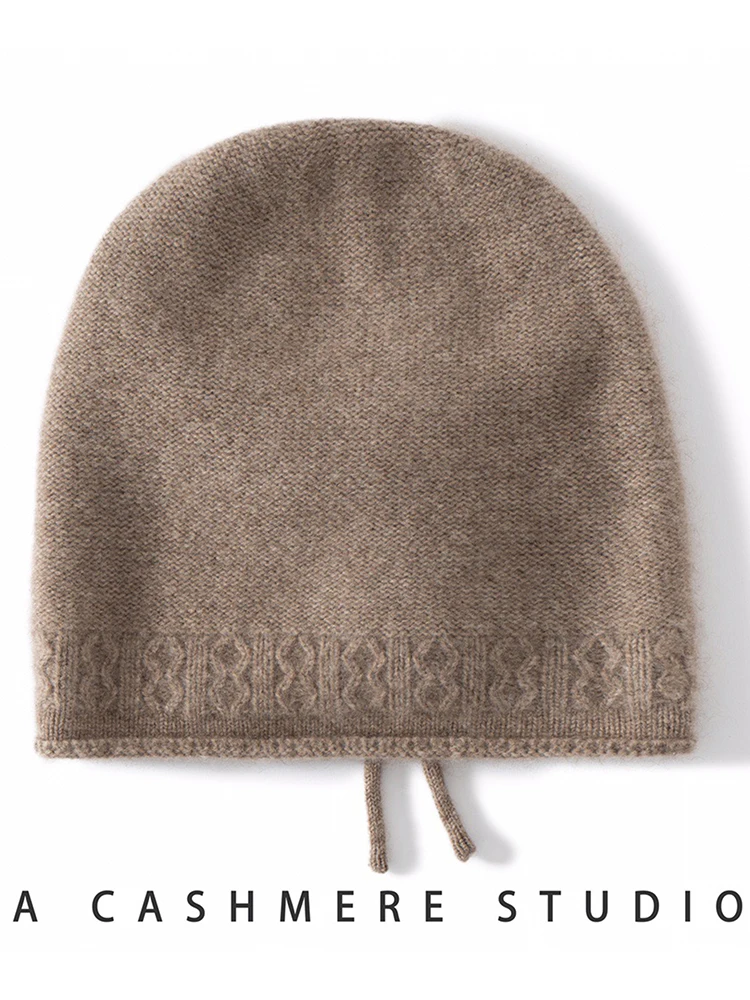 tloml-chic-women's-100-cashmere-cable-knitting-hat-keep-warm-autumn-winter-soft-warm-cashmere-knitwear-drawstring-versatile-hat