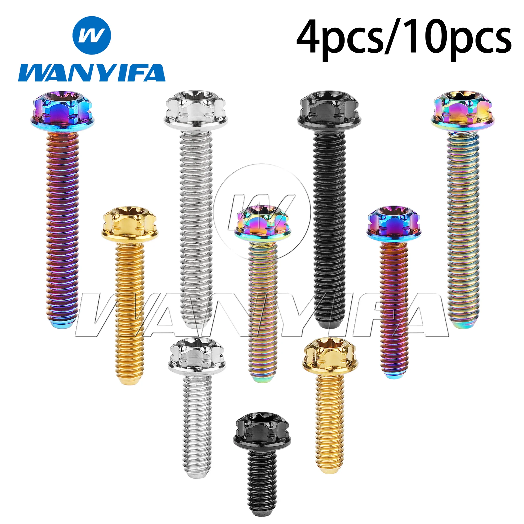 Wanyifa Titanium Bolts M4x10/15/20/25/30mm With Marked Small Flange Head for Retrofitting Motorcycle And Bicycle Parts 4/10pcs