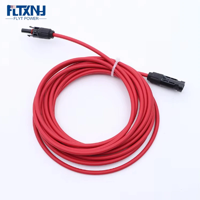 1 Pair Red and Black Double Ends Solar Extension Cable with Connector 0.5-5 Meters 4mm2/6mm2 Solar Panel Cable Photovoltaic Wire