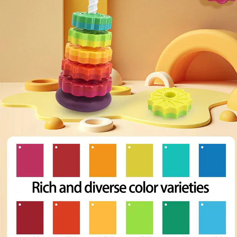 Regenbogen-Turm, stapelbar, Musik, Farbe, Nistring, 1–3 Jahre alt, Kleinkind, Baby, drehbarer Turm, Puzzle, Früherziehungsspielzeug