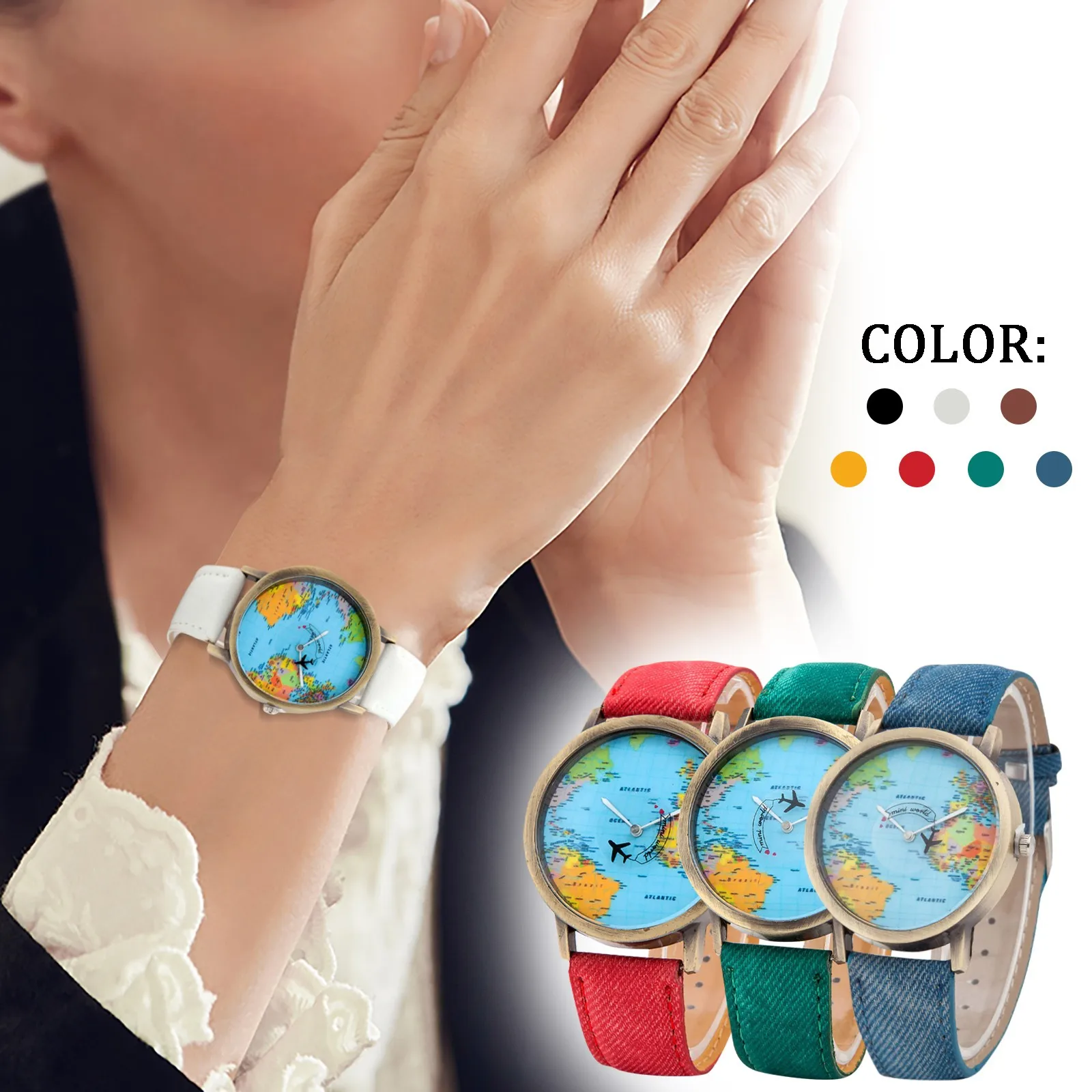 

Men Women Quartz Wristwatches Fashion Retro Belt Quartz Watch Creative Airplane Second Hand Map Watch Unisex Relogio 2024