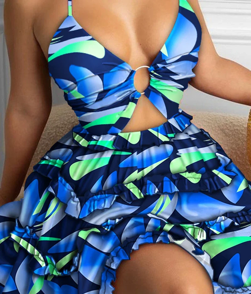 

Women's Summer Dress Fashion Versatile Casual Hanging Strap Printed Sleeveless Dresses for Female Streetwear 2024 Summer New