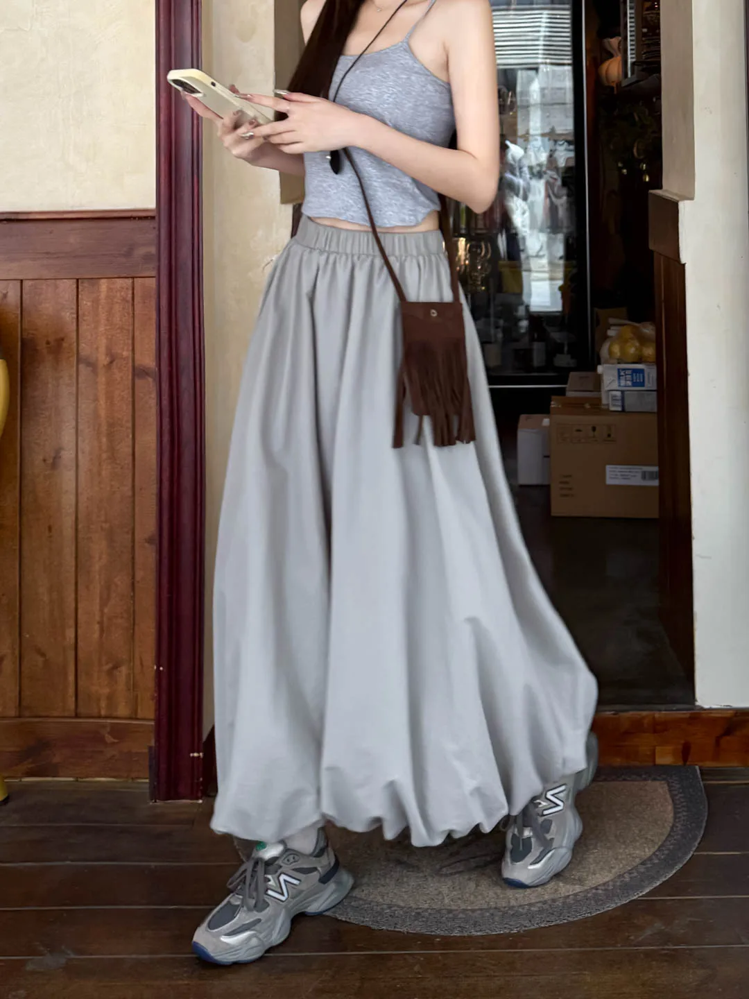 

Серая шелковая юбка А-силуэта из ледяного шелка, женская летняя тонкая пышная юбка-зонтик миди, юбка-бутон, модная, с завышенной талией