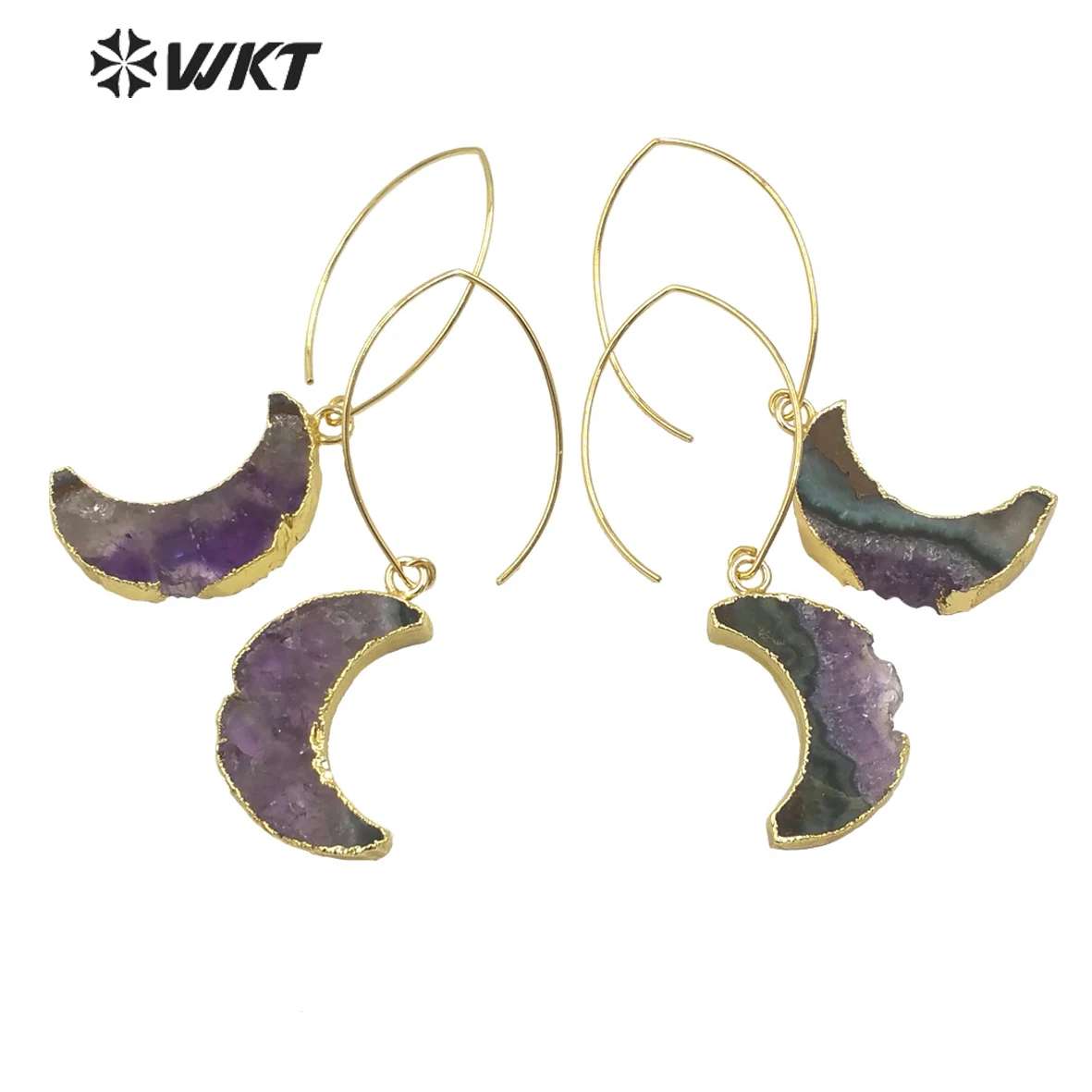 

WT-E666 WKT Delicate Moon Shape Amethysts Earrings Purple Stone Earrings Special Women Jewelry Accessory Natural Stone Earrings