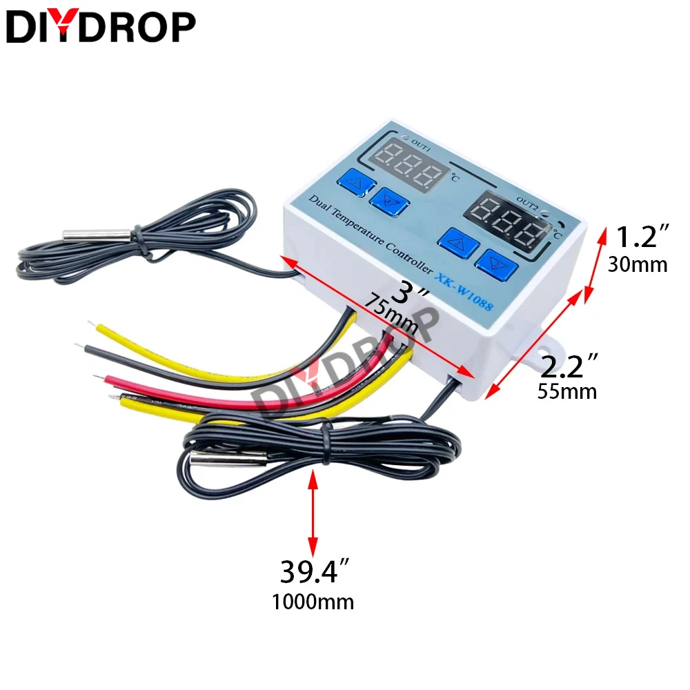 W1088 Dual LED Digital Temperature Sensor Meter Controller Electric Heating Thermostat 220V Aquarium Incubator Thermoregulator