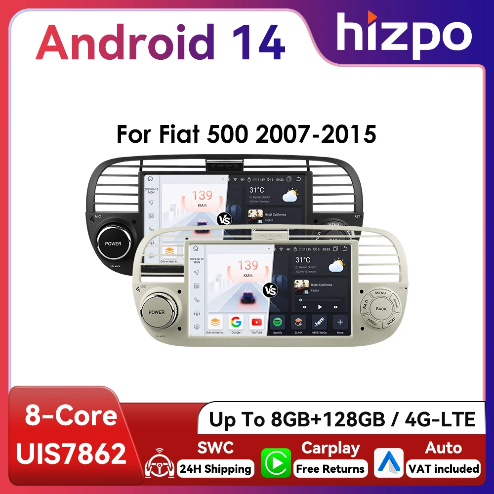 7" Hizpo Android Autoradio für FIAT 500 2007 - 2015 Intelligenzsystem GPS RDS DSP Auto CarPlay UI7862 Steuergerät Quad Octa Core