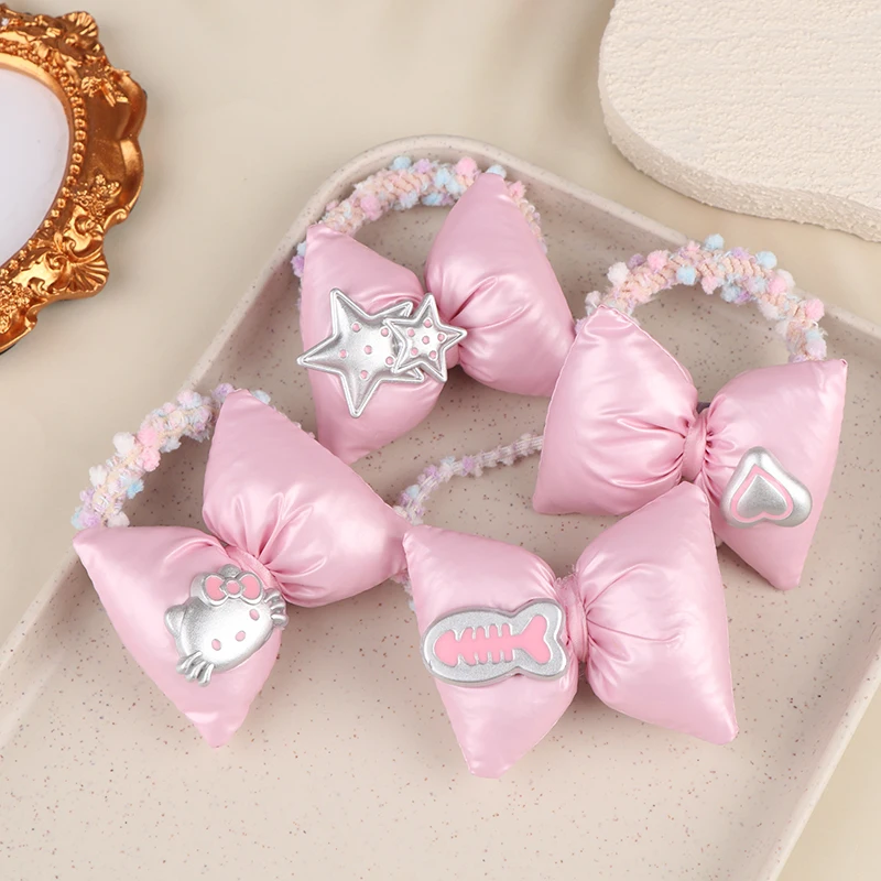 لطيف مرحبا كيتي الأطفال الشعر القوس حفلة هدية العلاقات الشعر الطفل القوس الكعك النسيج العلاقات الشعر الفتيات عالية ذيل حصان إكسسوارات الشعر