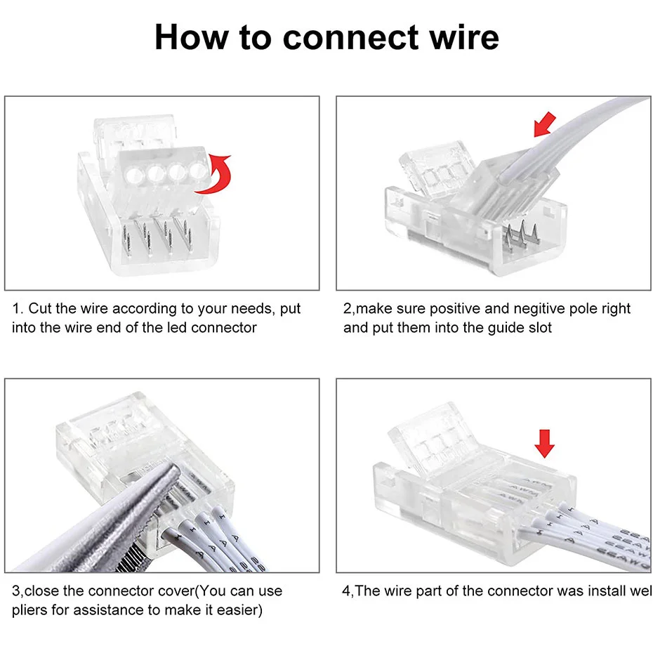 5pcs/lot 2Pin 3Pin 4 Pins 8mm 10mm Solderless Quick Connectors Strip to Strip/Wire For Led Tape Light RGB/Single Color/WS2811