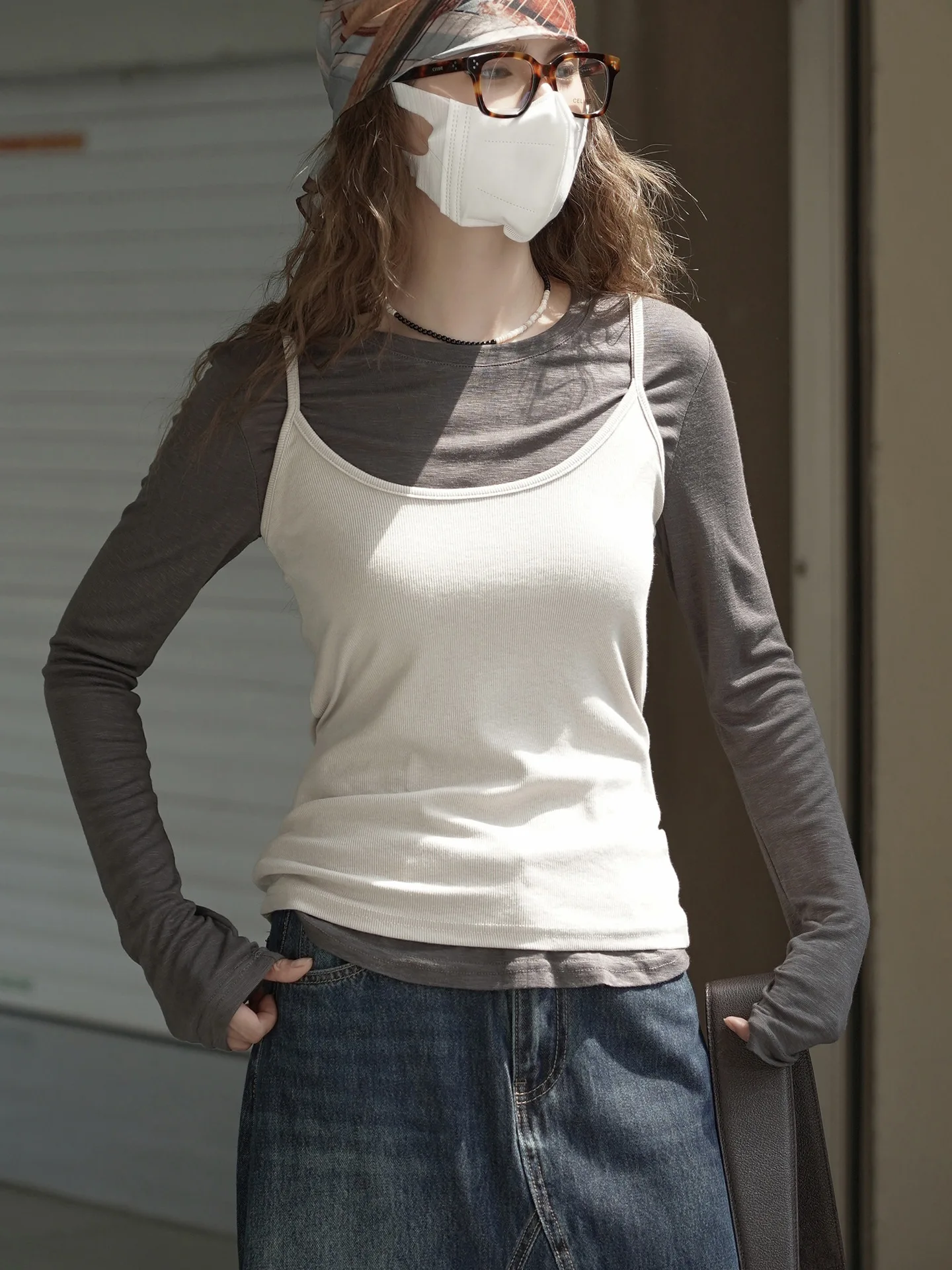 T-shirt francese in due pezzi con canotta pigra e top snellente da donna