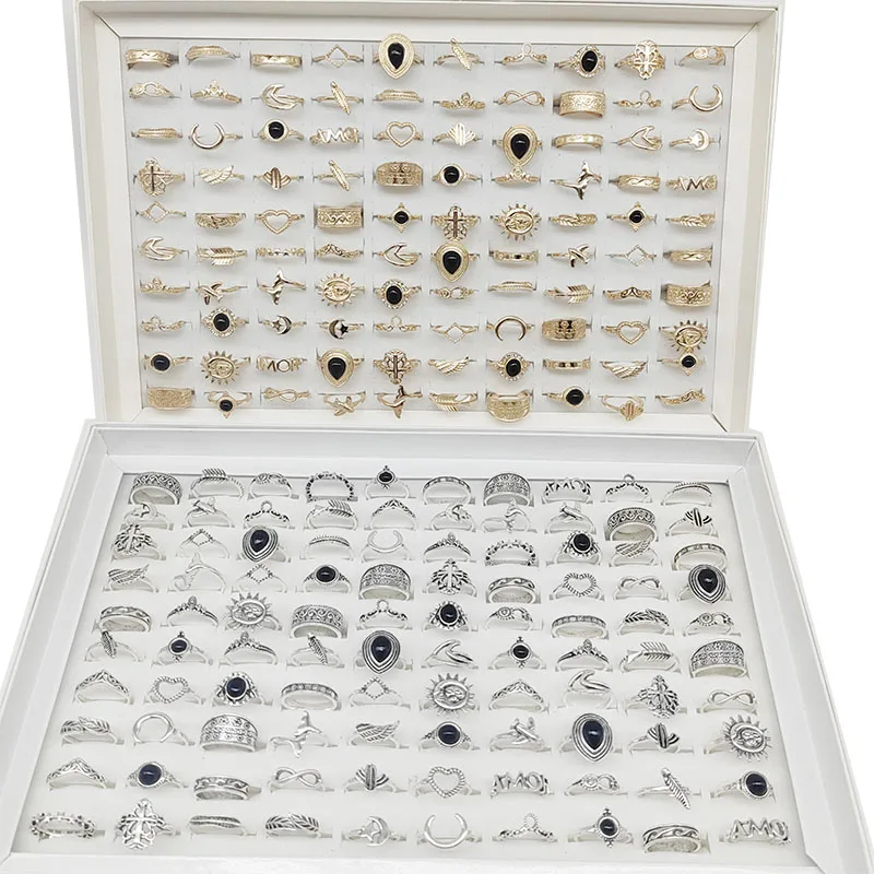 30pcs/Lot Wholesale New Design Mix Style Finger Rings For Women Black Acrylic Jewelry Party Sun Moon Star  Wing Leaf Heart Gifts
