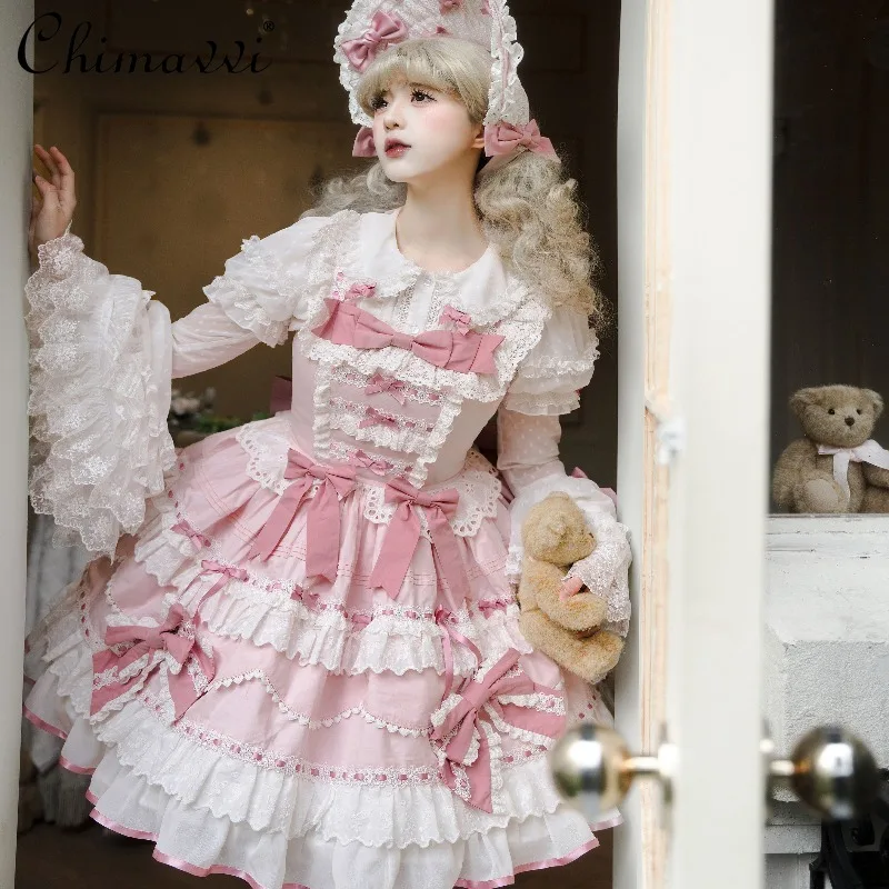 

Original Vintage Lolita Princess JSK Dress Sweet Lace Bow Birthday Party Dress + Princess Sleeve Blouse Girls Women Dress Sets