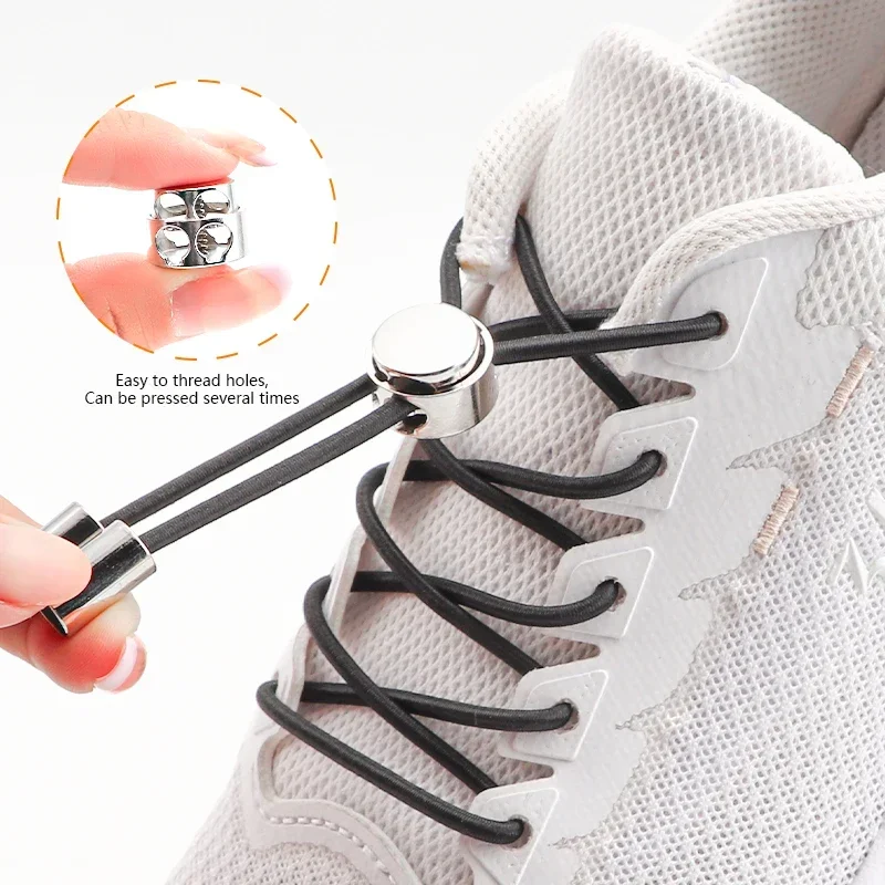 

1Pair Sports Shoelaces Without Ties Elastic Laces Sneakers Metal Spring Buckle Round Shoelace Rubber Bands for Shoes Accessories