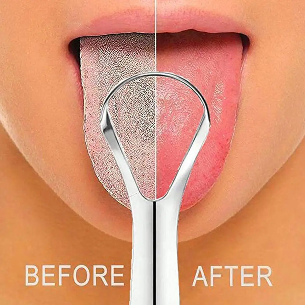 1pc Tongue Scraper Stainless Steel Tongue Scraper Metal Cleaner Brush Breath & Eco-friendly Care Reusable Oral W1q0