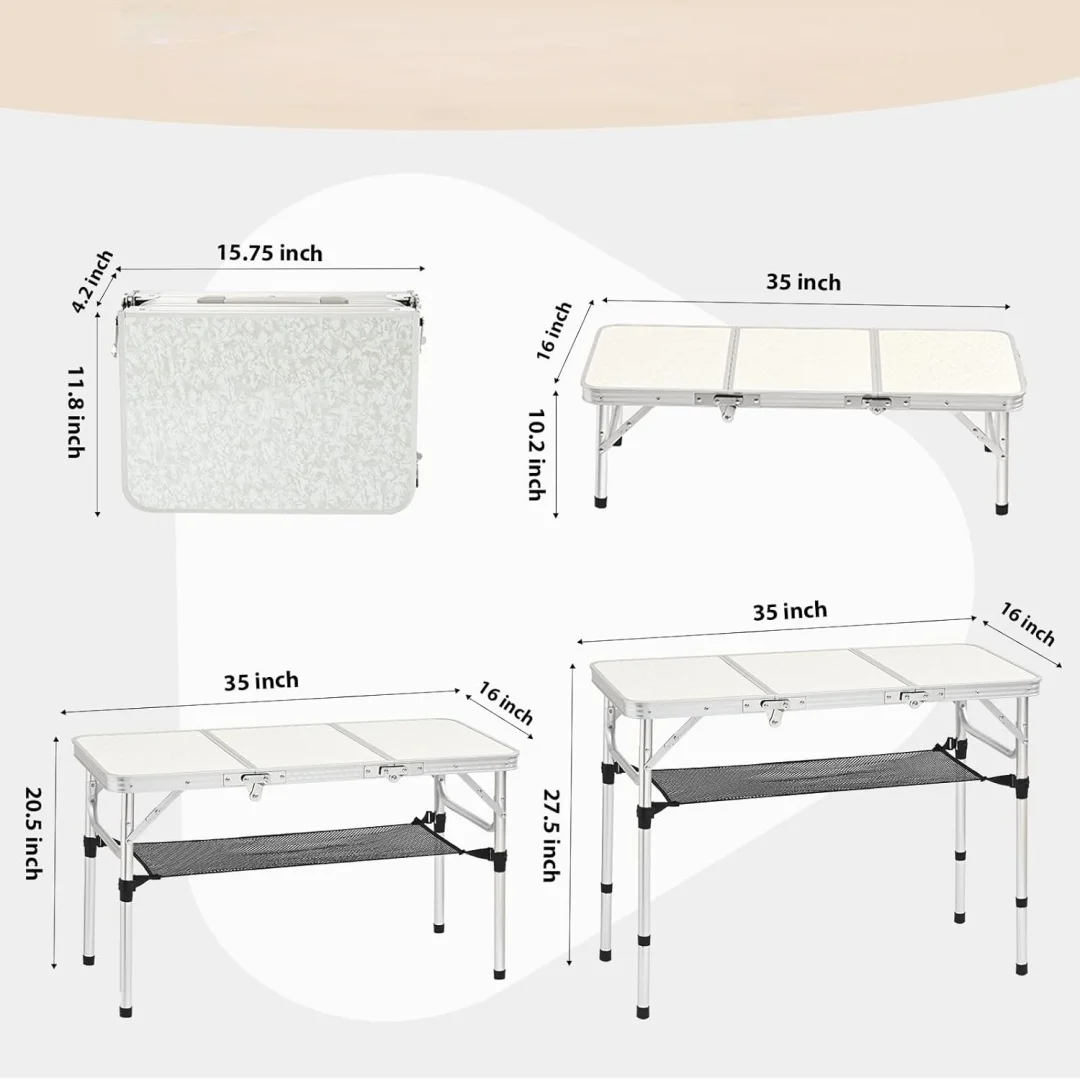 

Алюминиевый складной стол-трансформер с 3 регулируемыми уровнями высоты, с ручкой для переноски, легкий, водонепроницаемый, для кемпинга, для использования на улице и в помещении