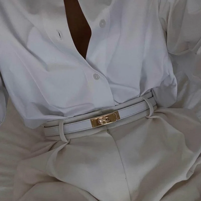 Fashion Adjustable Thin Belt Luxury Brands Camel PU Leather Female Designer Girdle Korean Black Corset Elegant Belts For Women image 4