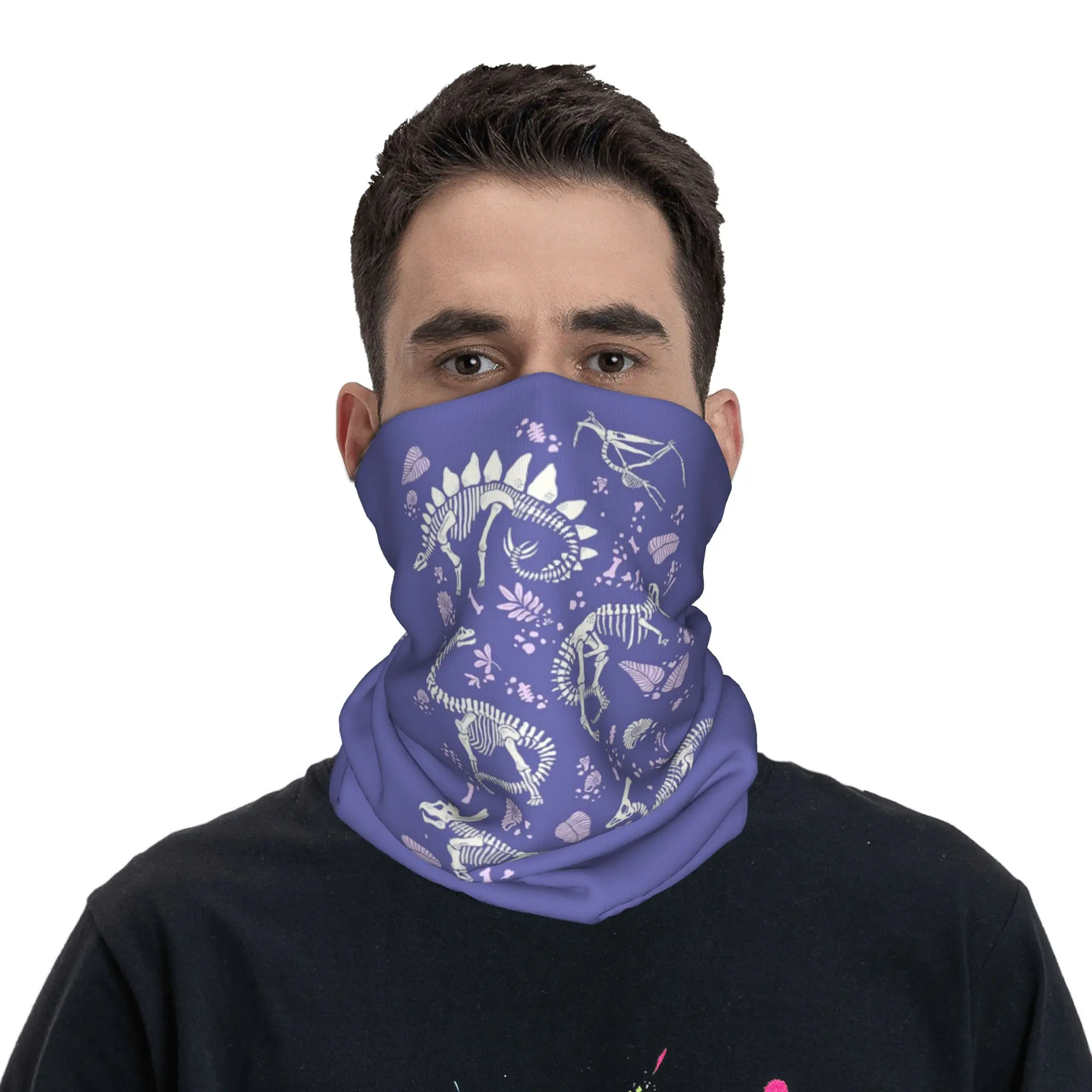 Excavated Dinosaur Fossil on Very Peri Bandana Neck Cover Printed Magic Scarf Warm Headwear Outdoor Sports Unisex Adult