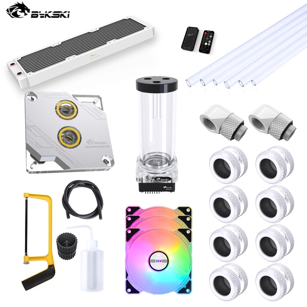 

Bykski CPU Water Cooling Kit Custom CPU Block+Radiator+Reservoir-Pump Combo+Hard Tube Fittings+Fans+Bending Tool Watercooling