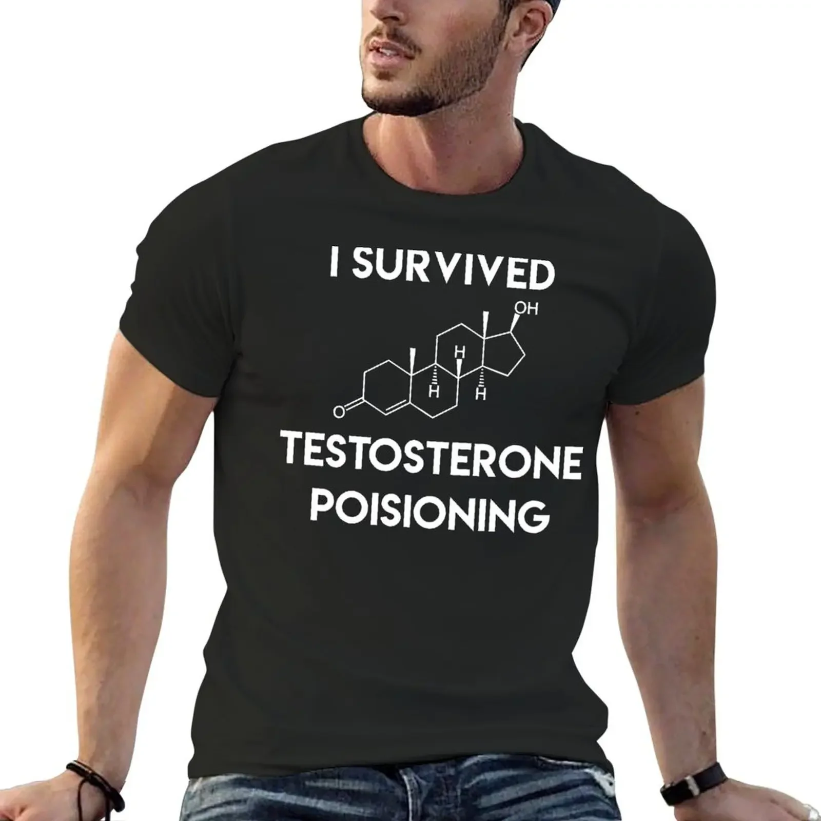 Футболка I Survived Testosterone Poisioning, футболка с рисунком, синие архивные фигурки аниме, винтажные рубашки, мужская футболка с рисунком