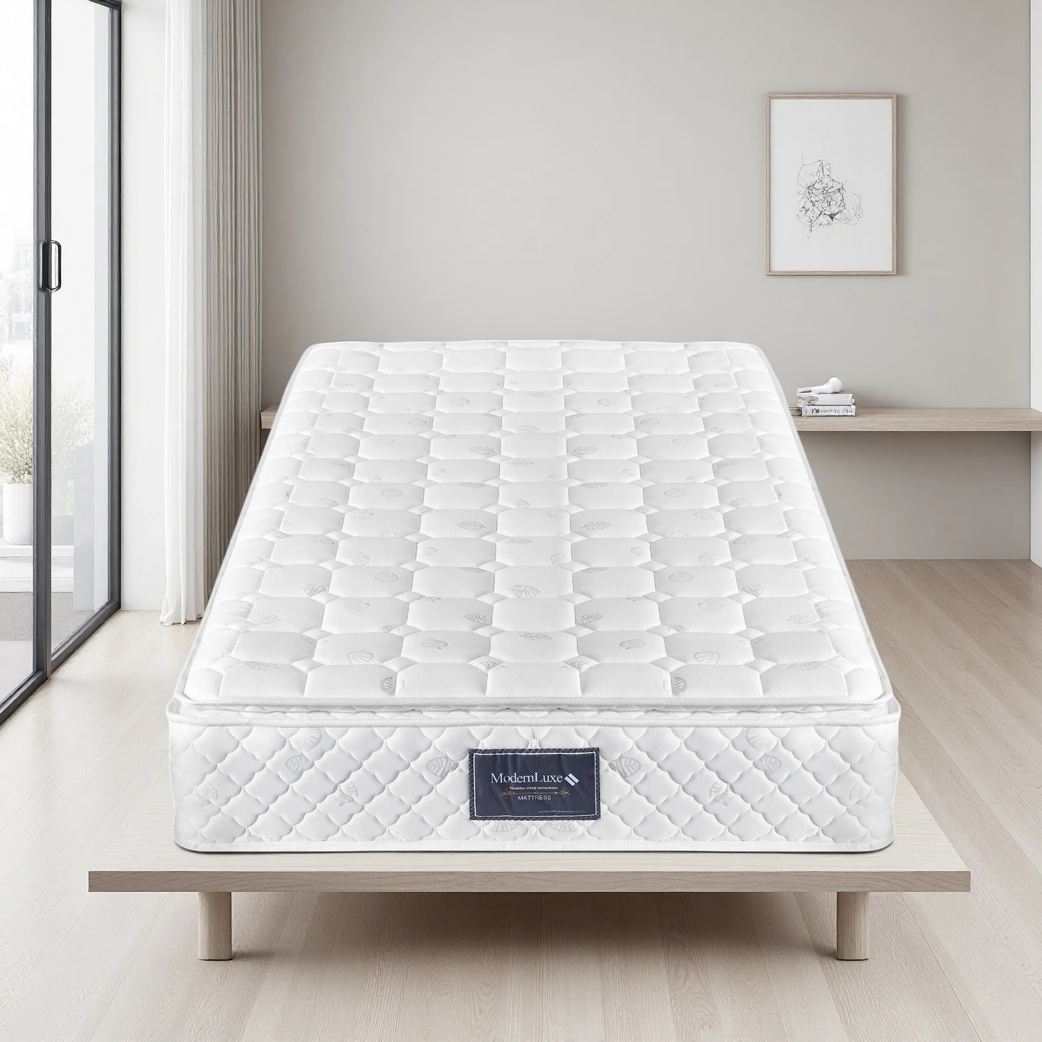 Colchón Anajqaqia de 90×200×20-25 cm, colchón de espuma fría de 7 zonas, cubierta de microfibra acolchada, nivel de firmeza H3, blanco